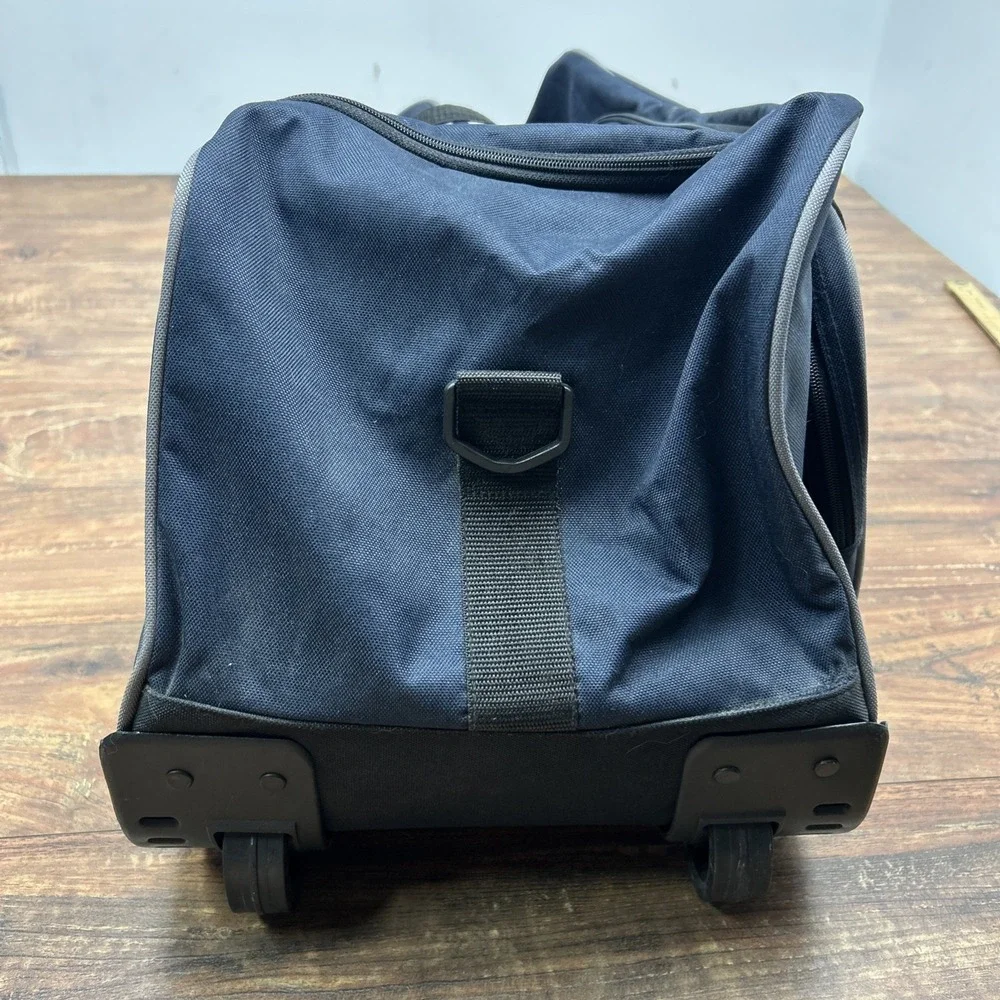 Eddie Bauer Rolling Duffel Navy Pocket Pull‎ Handle Travel Gym Bag New w/ Tags